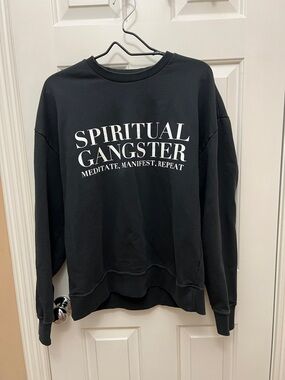 Spiritual Gangster Black Crewneck Sweatshirt with White Logo